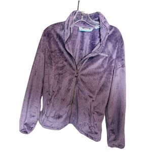 Free Country Womens Purple Faux Fur Zip Up Jacket Fleece Lined Medium